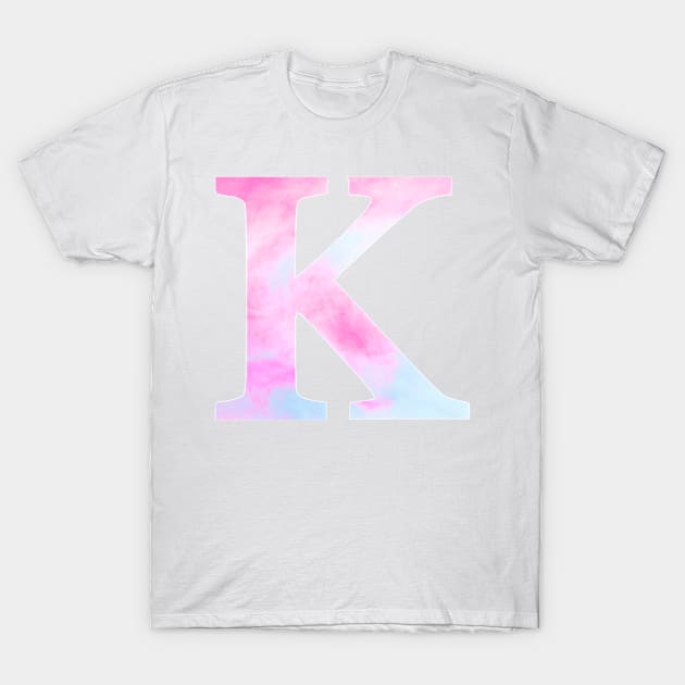 The Letter K Blue and Pink Design T-Shirt by Claireandrewss